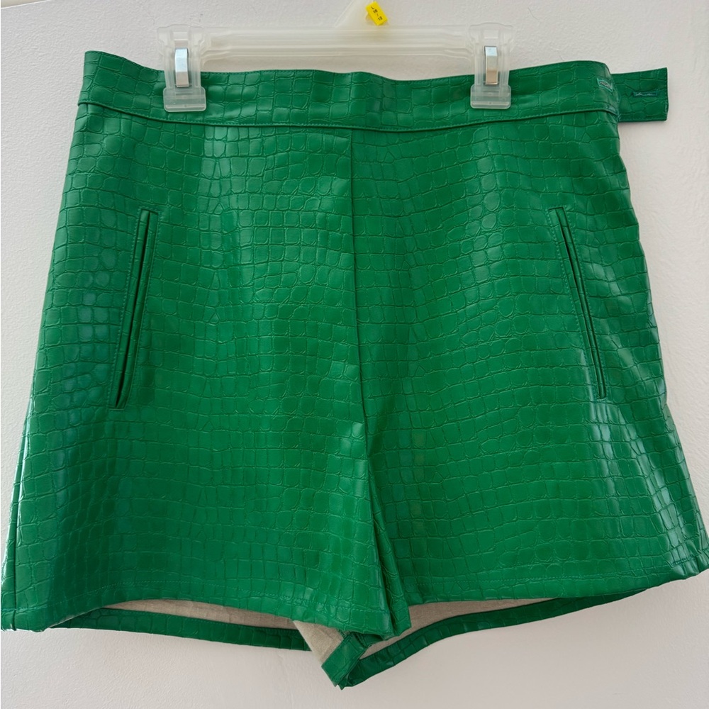 Corey Lynn Calter and High Waist Green Embossed Shorts